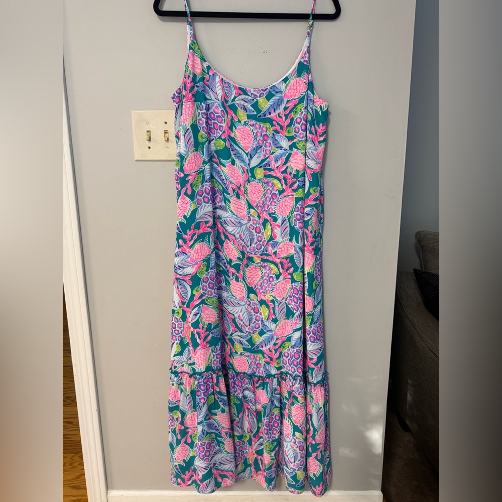 Lilly Pulitzer WINNI SPAGHETTI STRAPS RUFFLED MIDI DRESS MALDIVES